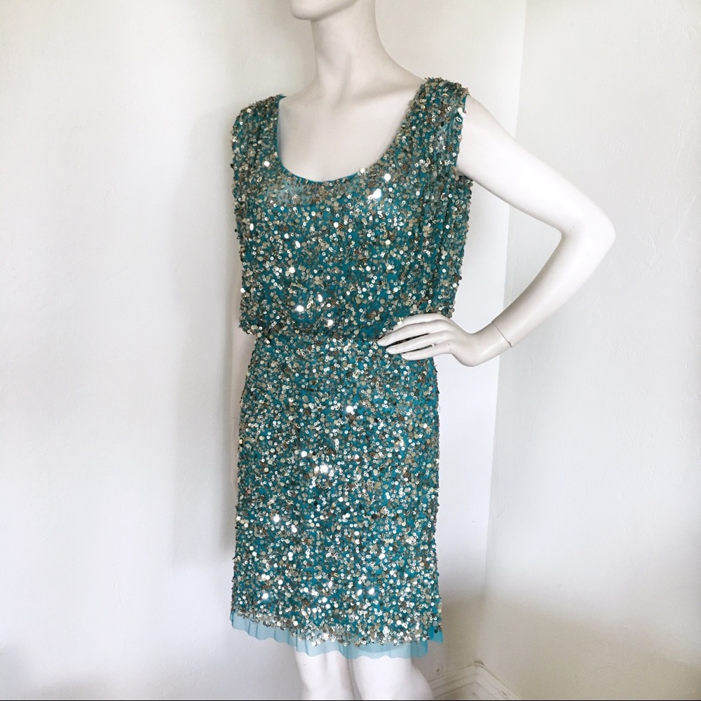 Aidan Mattox Teal Sequin Dress 4